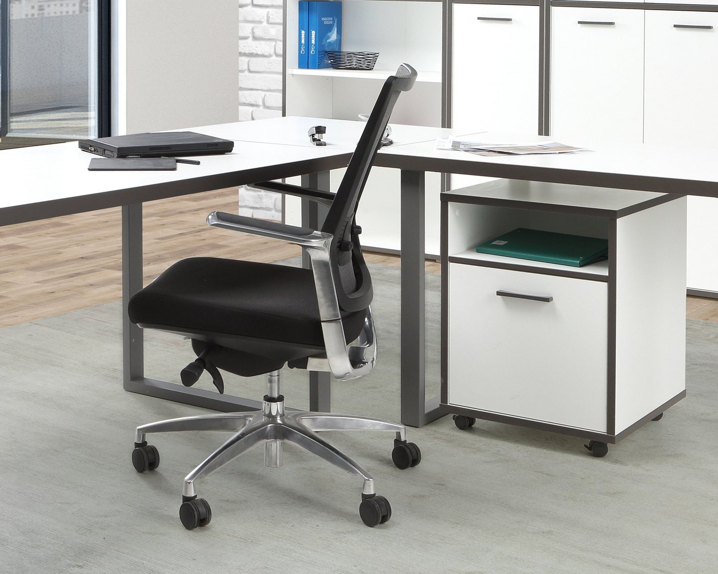 Newroom Schreibtisch Neville, Schreibtisch Weiß Modern Verbindungselement Verkettungsplatte Büro von Newroom