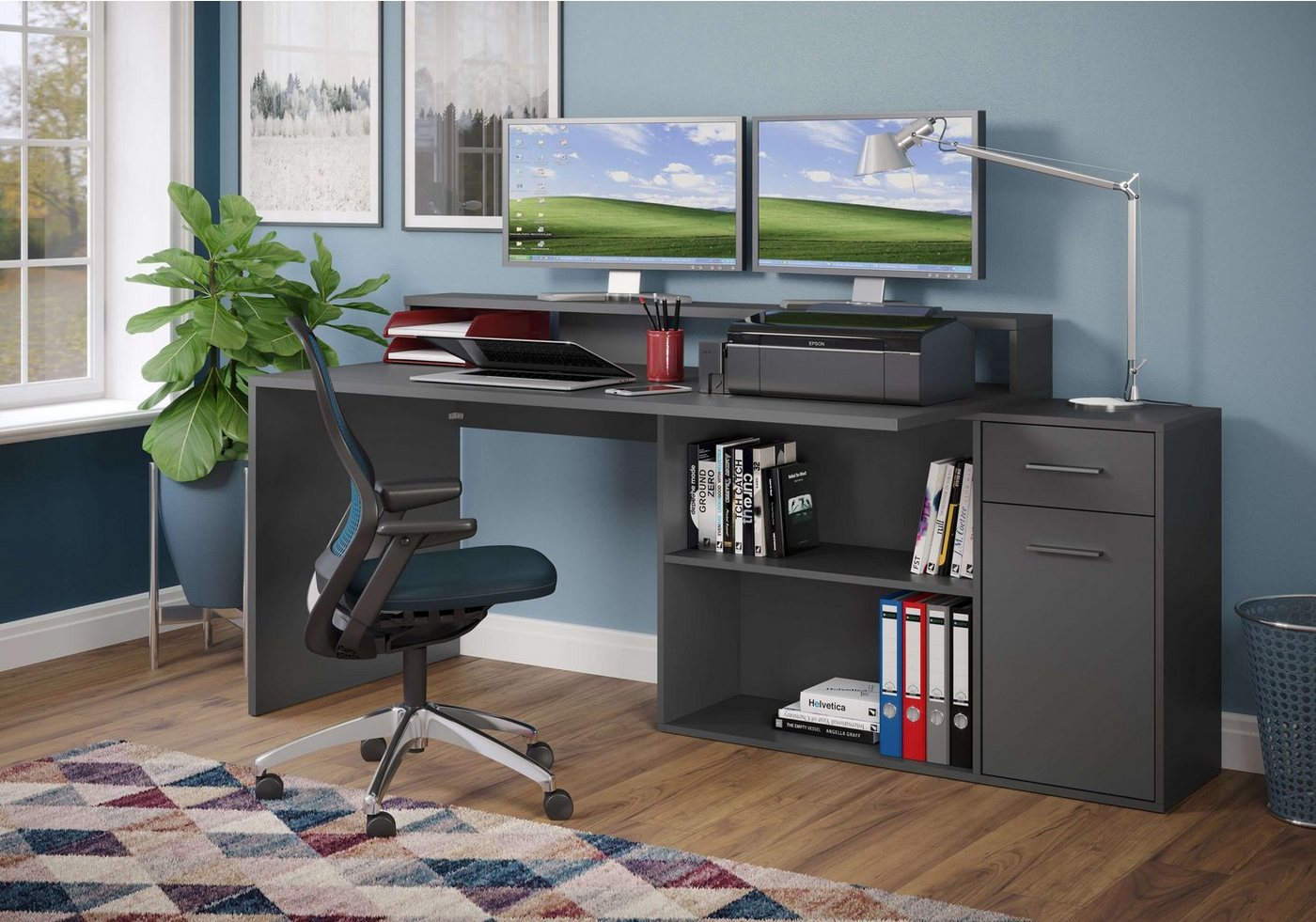 Newroom Schreibtisch Pinto, Schreibtisch mit Ablage Anthrazit matt Modern Gaming Gamingtisch von Newroom