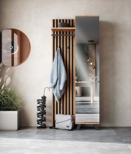 Newroom Garderobe mit Spiegel & Ablage - Schuhschrank Schuhregal Flurgarderobe mit Haken & Schuhbank Funktion - Garderobenschrank Wandgarderobe Garderobenpaneel in Holzoptik von Newroom