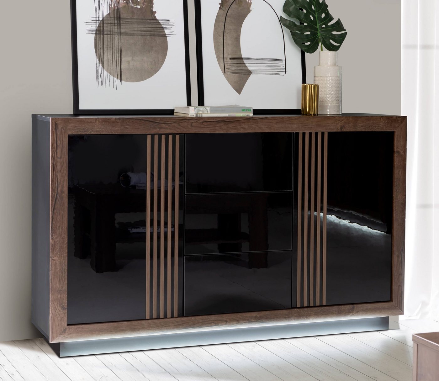 Newroom Sideboard Emery, Sideboard Schlammeiche und Schwarz Modern Sideboard Highboard von Newroom