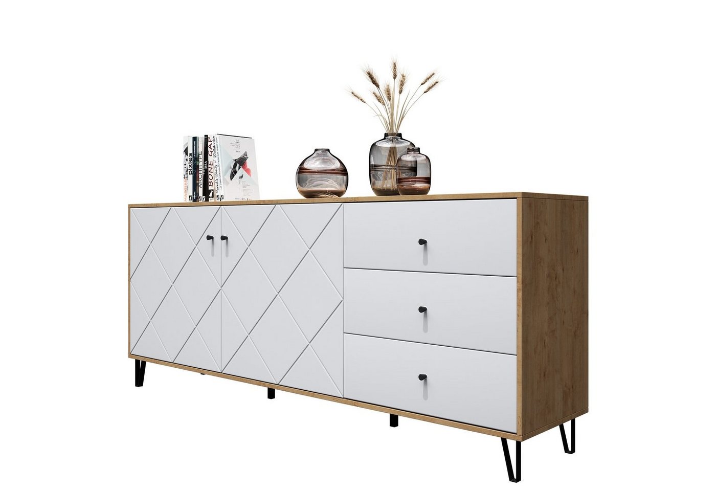 Newroom Sideboard Loya, Wildeiche Sideboard Modern Industrial Highboard Anrichte Wohnzimmer von Newroom