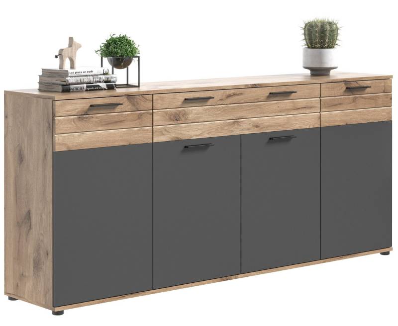 Newroom Sideboard Lupus, Sideboard Basalt Grau Eiche Kommode Highboard Industrial Modern Woh... von Newroom