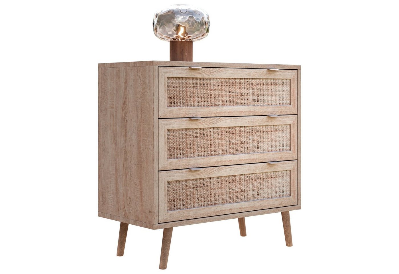 Newroom Sideboard Mila, Kommode mit Schubladen Sonoma Eiche Rattan Modern Boho Skandinavisch von Newroom