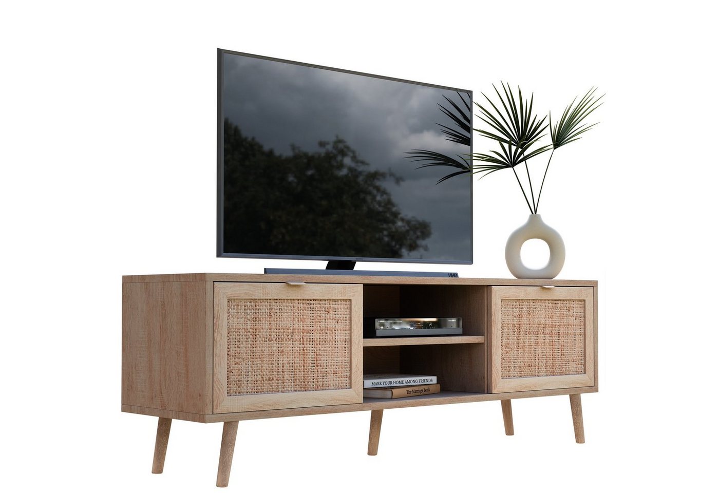 Newroom Sideboard Mila, TV Board Sonoma Eiche Rattan Optik Modern Boho TV Schrank von Newroom