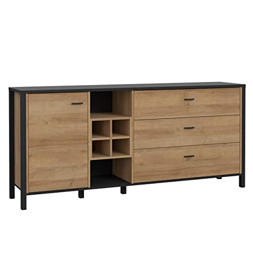 Newroom Sideboard Schwarz und Riviere Eiche Sideboard Modern - 186,3x85,1x40,2 cm (BxHxT) - Highboard Anrichte - [Onate.Five] Wohnzimmer Wohnstube Büro von Newroom