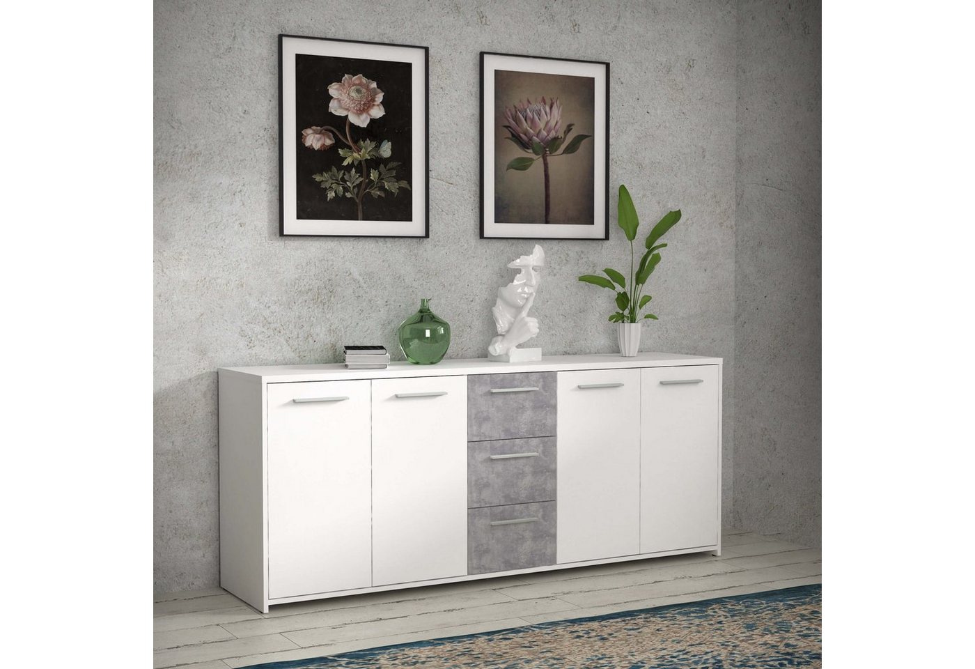 Newroom Sideboard Wanda, Sideboard Betonoptik Lichtgrau Modern Sideboard Highboard Wohnzimmer von Newroom