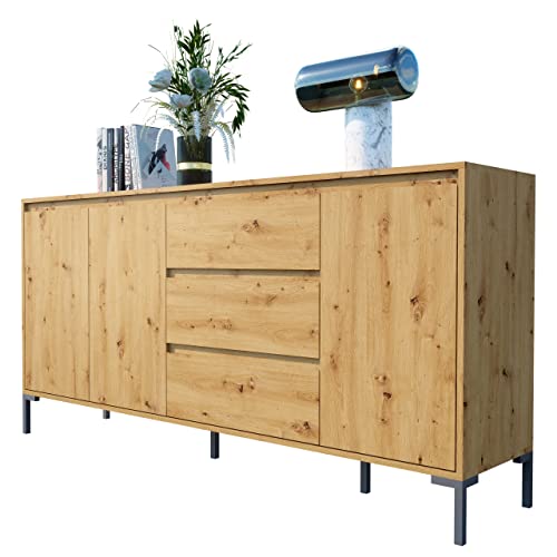 Newroom Sideboard Wildeiche Artisan Eiche Sideboard Modern Vintage - 170x87x40 cm (BxHxT) - Highboard Anrichte - [Savage.Three] Wohnzimmer Schlafzimmer Flur Esszimmer von Newroom