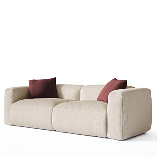 Newroom Sofa Couchgarnitur Couch Beige Feincord - Stilvoll Bequem mit Cord Stoff - (B/H/T) 250x73x96 cm von Newroom