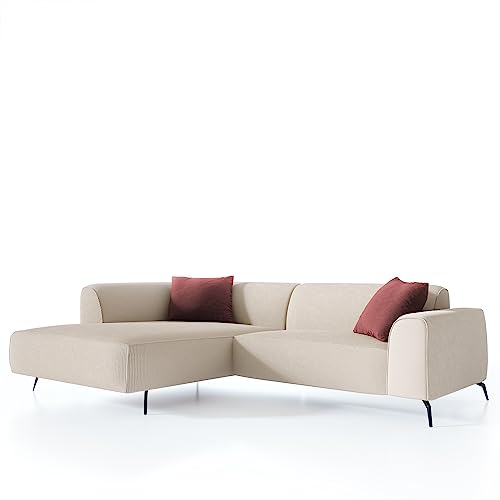 Newroom Sofa Couchgarnitur Ecksofa Links Couch Beige - Stilvoll Bequem mit Cord Stoff - Füße Metall Schwarz - (B/H/T) 295x78x180 cm von Newroom