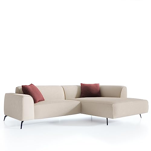 Newroom Sofa Couchgarnitur Ecksofa Rechts Couch Beige - Stilvoll Bequem mit Cord Stoff - Füße Metall Schwarz - (B/H/T) 295x78x180 cm von Newroom