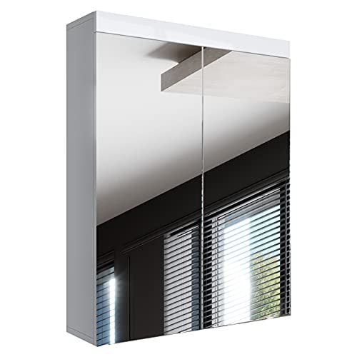 Newroom Spiegelschrank Bad 60 cm breit Weiß Hochglanz - 60x77x17 cm (BxHxT) - Badezimmer Spiegel Badezimmermöbel Badspiegel - [Trinity.Eight] von Newroom