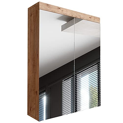 Newroom Spiegelschrank Bad 60 cm breit Wildeiche - 60x77x17 cm (BxHxT) - Badezimmer Spiegel Badezimmermöbel Badspiegel - [Trinity.Eight] von Newroom