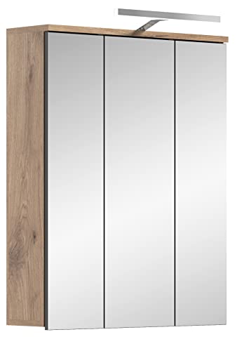 Newroom Spiegelschrank inkl. Beleuchtung Spiegelglas Eiche Spiegel Modern - 60x77x18 cm (BxHxT) - Wandspiegel Badezimmermöbel - [Doyle.Nine] Bad Badezimmer von Newroom