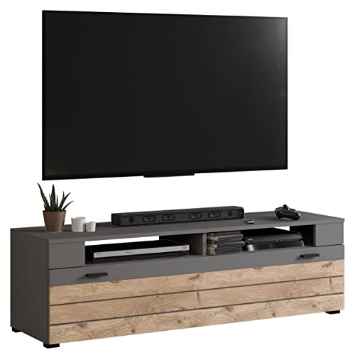 Newroom TV Lowboard Eiche Grau TV Schrank Modern - 140x43x40 cm (BxHxT) - Fernsehtisch TV Board Rack - [Lianne.Five] Wohnzimmer Wohnstube Büro von Newroom