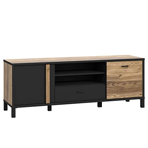 Newroom TV Lowboard Schwarz und Alpenfichte TV Schrank Modern - 154,5x56,4x42 cm (BxHxT) - Fernsehtisch TV Board Rack - [Dosa.one] Wohnzimmer Wohnstube von Newroom