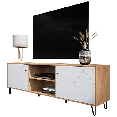 Newroom TV Lowboard Weiß Matt Wildeiche TV Schrank Skandi Modern - 183x56x40 cm (BxHxT) - Fernsehtisch TV Board Rack - [Loya.Five] Wohnzimmer Gästezimmer Büro von Newroom