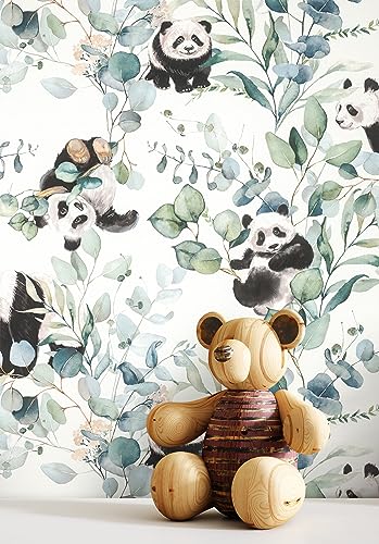 NEWROOM Tapete Grün Vliestapete Blätter - Kindertapete Kinder Blau Schwarz Eukalyptus Pandas Jugendtapete Verspielt Babytapete Floral inkl. Tapezier-Ratgeber von Newroom