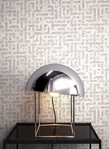 NEWROOM Tapete Weiß Vliestapete Leicht Glänzend - Geometrisch Grafisch Silber Labyrinth Muster Glamour inkl. Tapezier-Ratgeber von Newroom