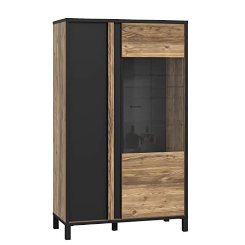 Newroom Vitrine Schwarz und Alpenfichte Vitrinenschrank Modern - 95,4x158,8x42 cm (BxHxT) - Glasvitrine Standvitrine Glasschrank - [Dosa.Four] Wohnzimmer Wohnstube von Newroom