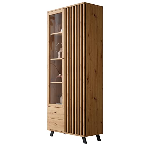 Newroom Vitrine Wildeiche Anthrazit Standvitrine Modern Vintage - 92x198x40 cm (BxHxT) - Vitrinenschrank Glasvitrine Highboard - [Barea.Four] Wohnzimmer Schlafzimmer Flur Esszimmer von Newroom