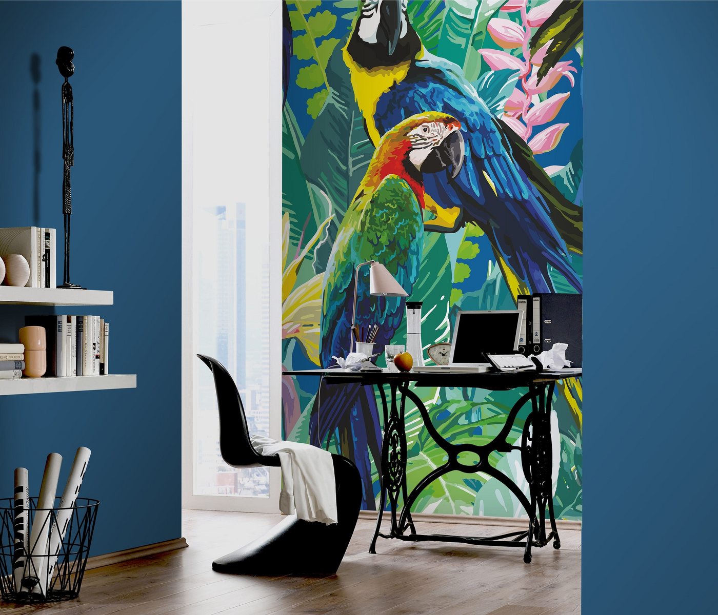 Newroom Vliestapete, [ 1,5 x 2,7 m ] großzügiges Motiv - kein wiederkehrendes Muster - Fototapete Wandbild Papagei Palmen Blätter Made in Germany von Newroom