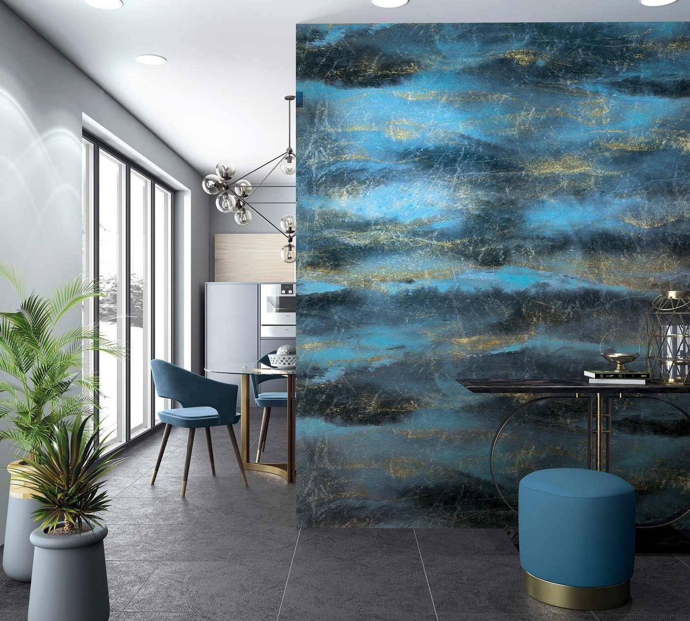 Newroom Vliestapete, [ 2,7 x 2,12m ] großzügiges Motiv - kein wiederkehrendes Muster - nahtlos große Flächen möglich - Fototapete Wandbild Muster Wellen Blitze Made in Germany von Newroom