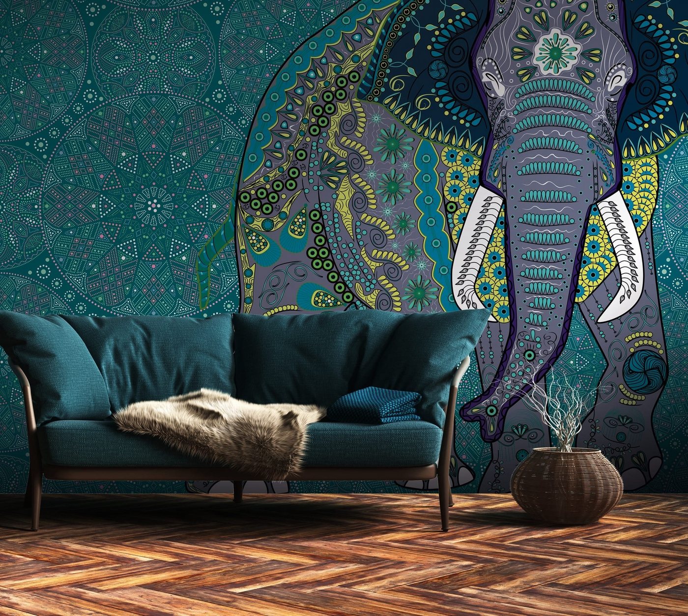 Newroom Vliestapete, [ 2,8 x 3,71 m ] großzügiges Motiv - kein wiederkehrendes Muster - nahtlos große Flächen möglich - Fototapete Wandbild Elefant Orientalisch Asiatisch Made in Germany von Newroom