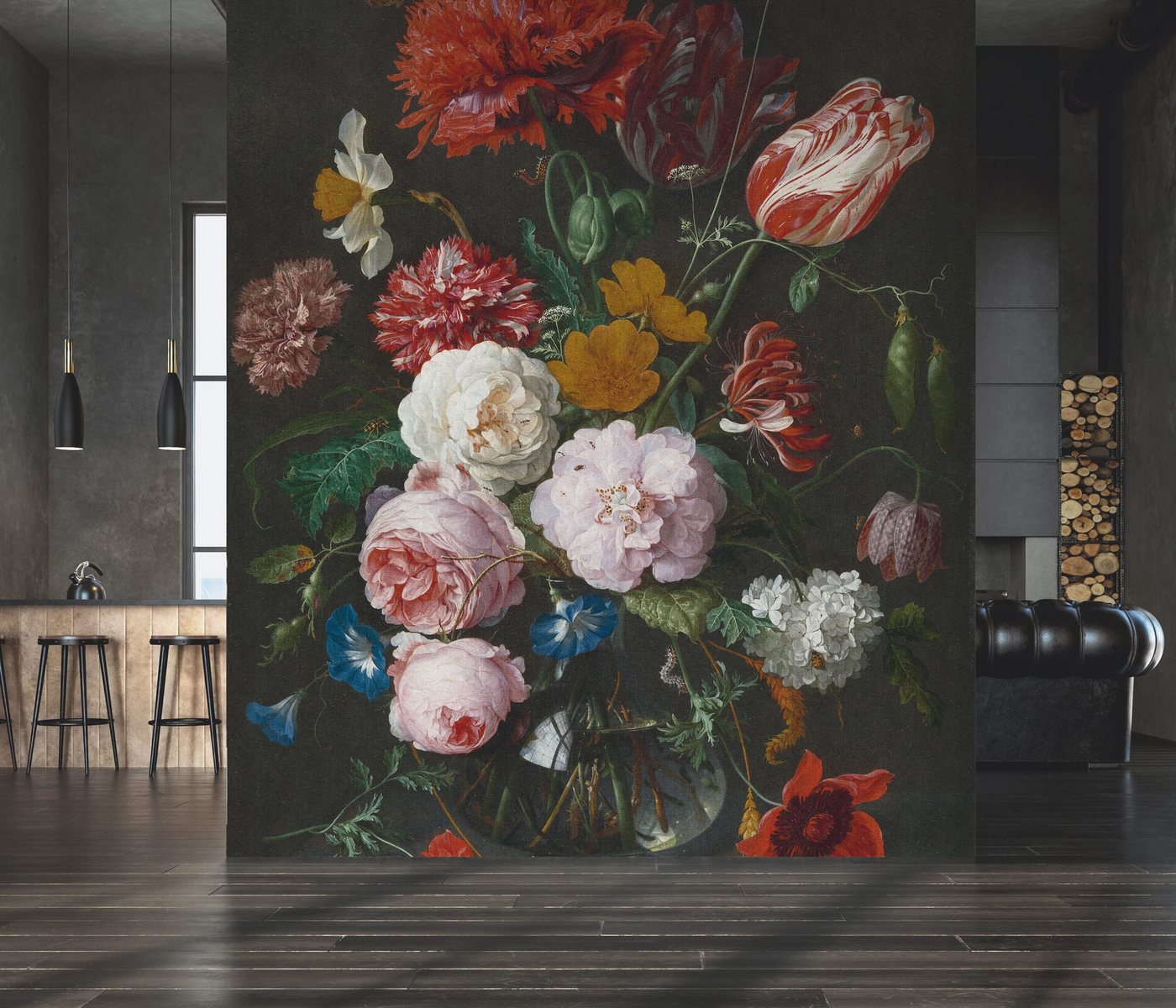 Newroom Vliestapete, [ 2 x 2,7 m ] großzügiges Motiv - kein wiederkehrendes Muster - Fototapete Wandbild Rosen Blumen Vase Made in Germany von Newroom