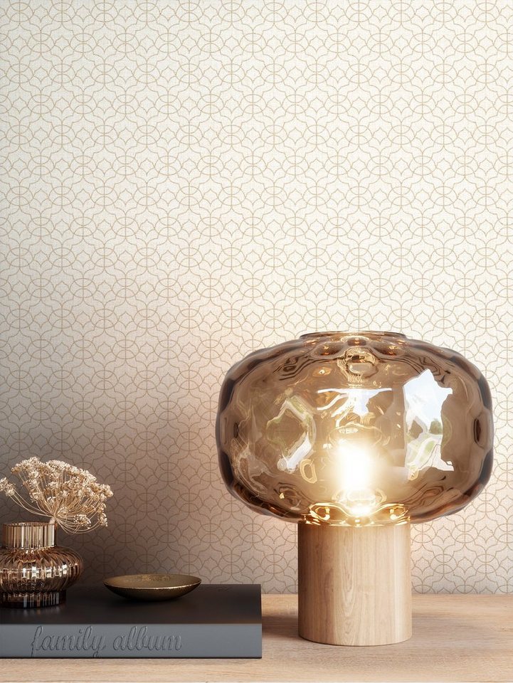 Newroom Vliestapete, Beige Tapete Glamour Leicht Glänzend - Mustertapete Gold Skandi Modern Ornamente Muster für Wohnzimmer Schlafzimmer Küche von Newroom