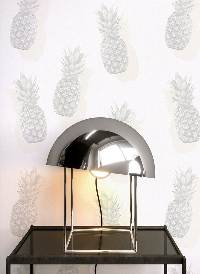 Newroom Vliestapete, Beige Tapete Tropisch Ananas - Mustertapete Grau Weiß Modern Obst für Wohnzimmer Schlafzimmer Küche von Newroom