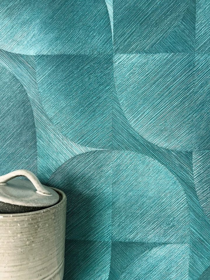 Newroom Vliestapete, Blau Tapete Modern Muster - Mustertapete Retro Petrol Türkis Geometrisch Grafisch Linien Verlauf für Wohnzimmer Schlafzimmer Küche von Newroom