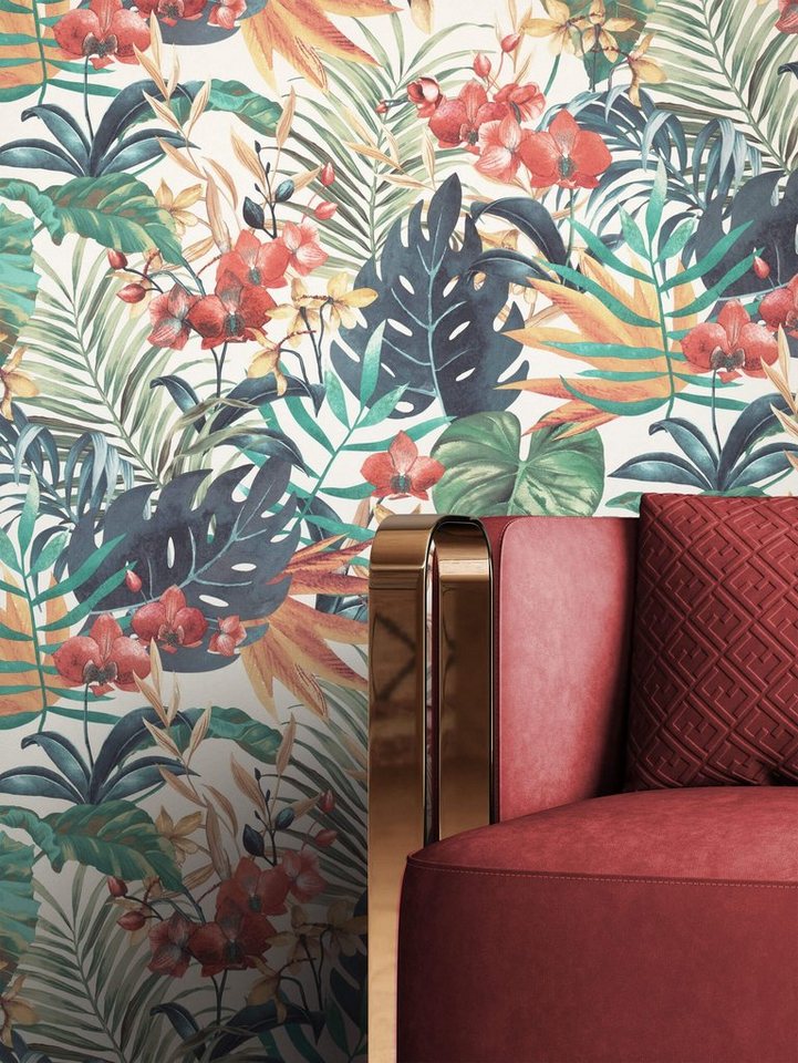 Newroom Vliestapete, Bunt Tapete Floral Blumen - Blumenatpete Dschungeltapete Weiß Troisch Modern Dschungel Blätter für Wohnzimmer Schlafzimmer Küche von Newroom