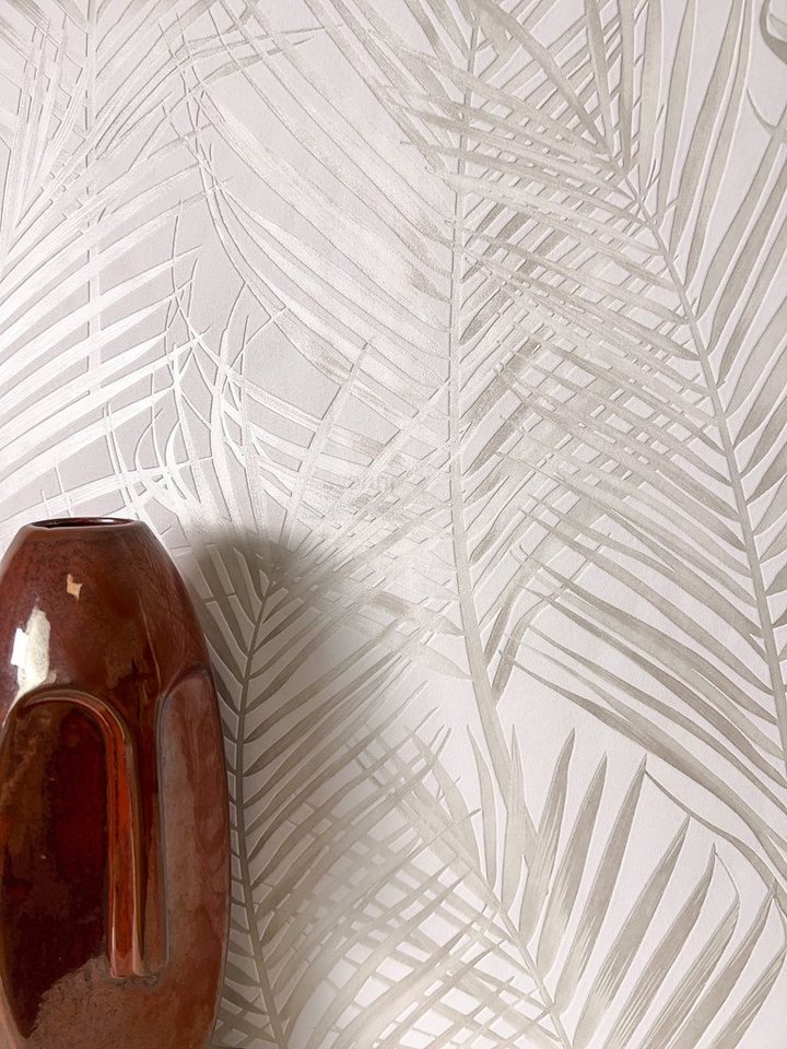 Newroom Vliestapete, Creme Tapete Modern Dschungel - Mustertapete Blumentapete Weiß Tropisch Floral Palmen Blätter für Wohnzimmer Schlafzimmer Küche von Newroom