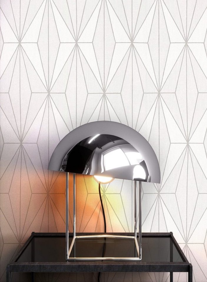Newroom Vliestapete, Grau Tapete Grafisch Leicht Glänzend - Mustertapete Grafiktapete Weiß Silber Geometrisch Modern Grafik Muster für Wohnzimmer Schlafzimmer Küche von Newroom