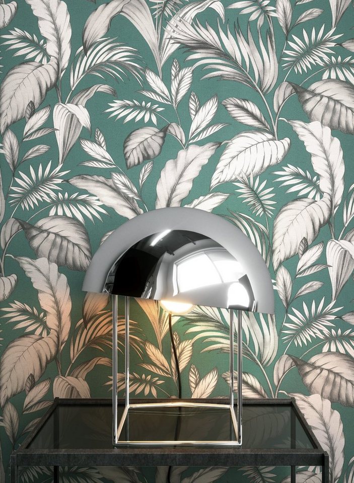 Newroom Vliestapete, Grün Tapete Tropisch Dschungel - Dschungeltapete Grafisch Grau Floral Modern Blätter Blumen für Wohnzimmer Schlafzimmer Küche von Newroom