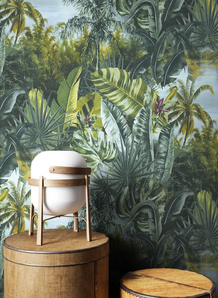 Newroom Vliestapete, Grün Tapete Tropisch Dschungel - Dschungeltapete Wildnis Blau Floral Modern Palmen Wald für Wohnzimmer Schlafzimmer Flur von Newroom