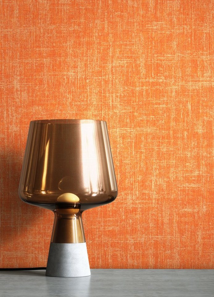 Newroom Vliestapete, Orange Tapete Uni Leicht Glänzend - Unitapete Gold Modern Klassik Einfarbig Leinenoptik für Wohnzimmer Schlafzimmer Flur von Newroom