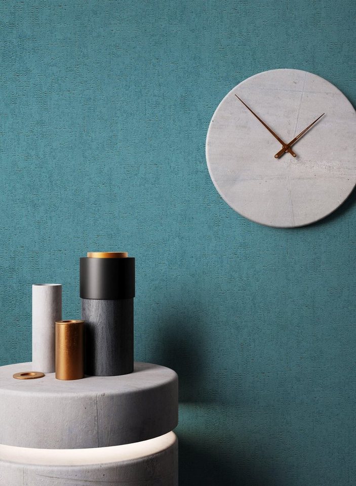 Newroom Vliestapete, Petrol Tapete Uni Beton - Unitapete Betonoptik Blau Grün Modern Putz Struktur für Wohnzimmer Schlafzimmer Küche von Newroom