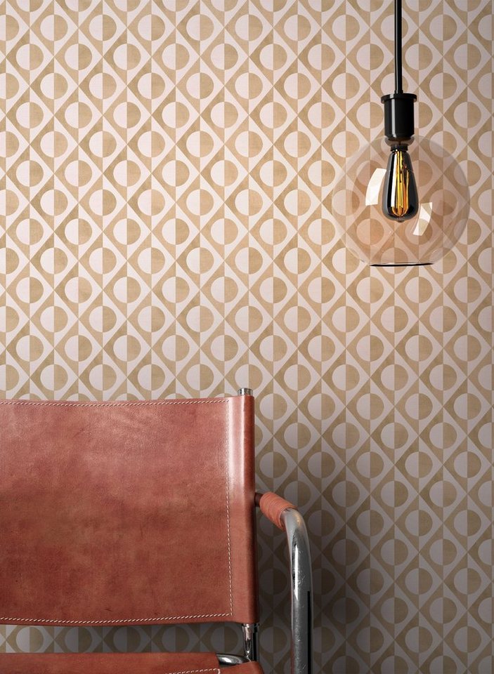Newroom Vliestapete, Rosa Tapete Modern Kreise - Mustertapete Retrotapete Gold Retro Geometrisch Grafik Muster für Wohnzimmer Schlafzimmer Küche von Newroom