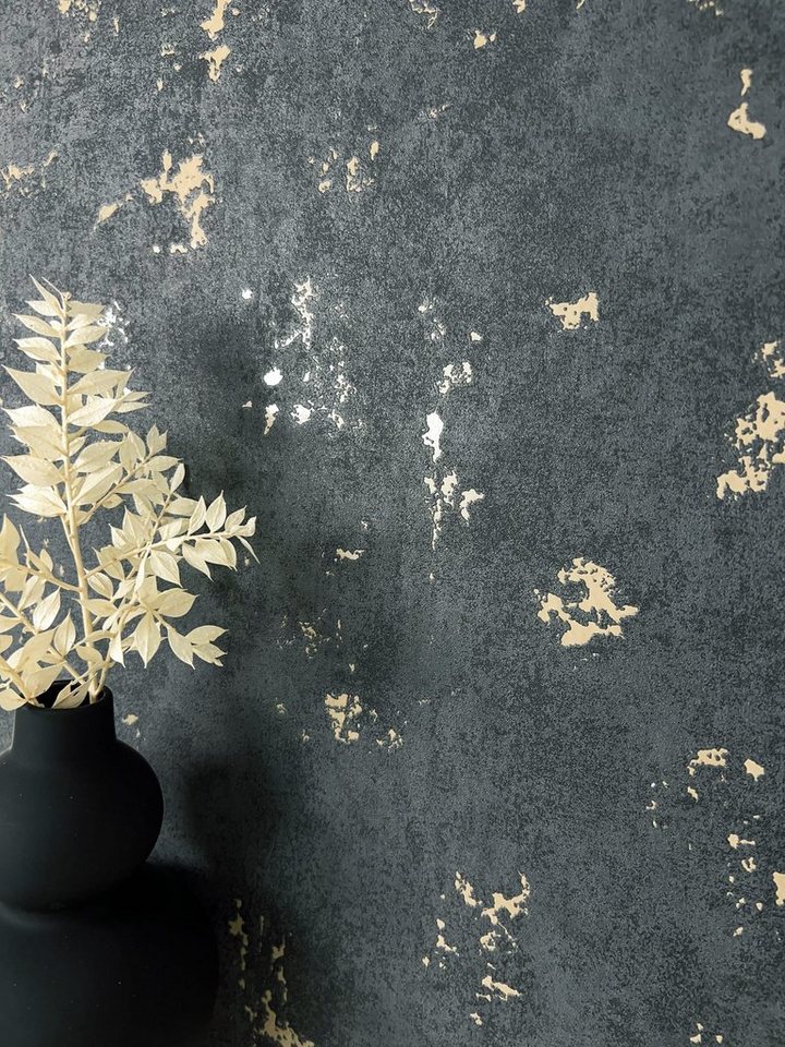 Newroom Vliestapete, Schwarz Tapete Modern Leicht Glänzend - Betonoptik Betonwand Gold Anthrazit Industrial 3D Optik Beton Putz für Schlafzimmer Wohnzimmer Küche Newroom Vliestapete, Schwarz Tapete Modern Leicht Glänzend - Betonoptik Betonwand Gold Anthrazit Industrial 3D Optik Beton Putz für Schlafzimmer Wohnzimmer Küche von Newroom
