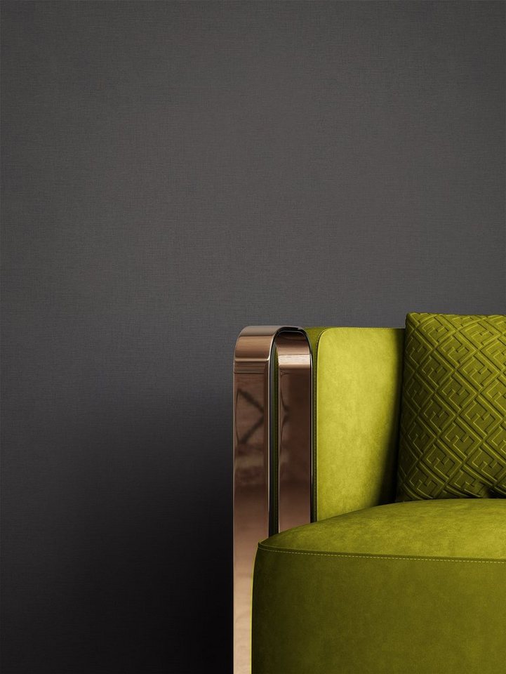 Newroom Vliestapete, Schwarz Tapete Modern Unifarbe - Einfarbig Leinenoptik Uni Schlicht Leinen Struktur für Wohnzimmer Schlafzimmer Küche von Newroom