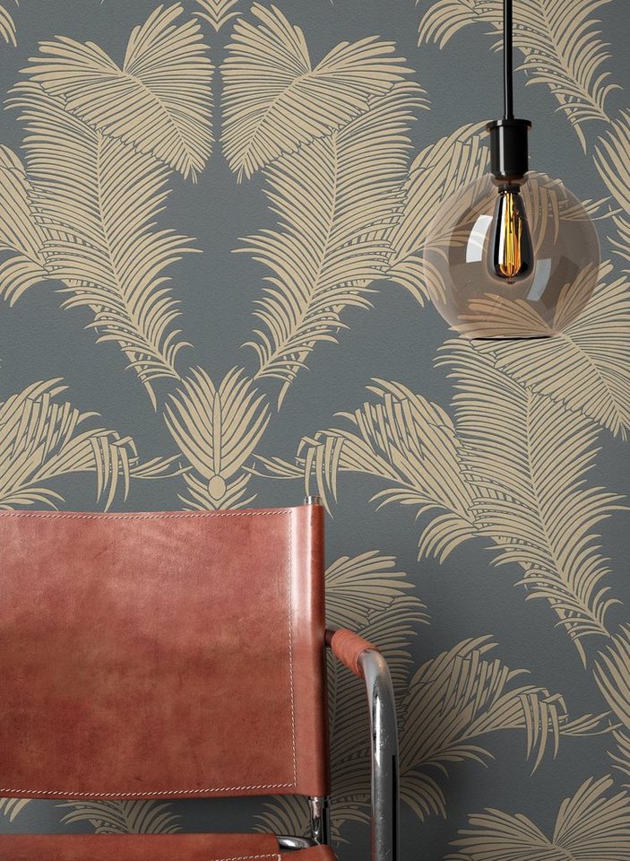 Newroom Vliestapete, Schwarz Tapete Tropisch Glänzend - Dschungeltapete Metallic-Effekt Gold Anthrazit Floral Modern Dschungel Palmenblätter für Wohnzimmer Schlafzimmer Flur von Newroom