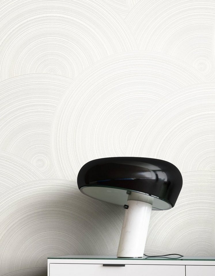 Newroom Vliestapete, Weiß Tapete Ethno Kreise - Struktureffekt Mustertapete Modern Spirale Ornament für Wohnzimmer Schlafzimmer Flur von Newroom