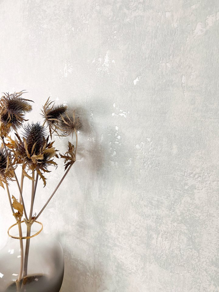 Newroom Vliestapete, Weiß Tapete Modern Beton - Betonwand Glanztapete Hellgrau Silber Industrial Glamour Zement Metallic für Wohnzimmer Schlafzimmer Küche, Betonoptik, Betonwand von Newroom