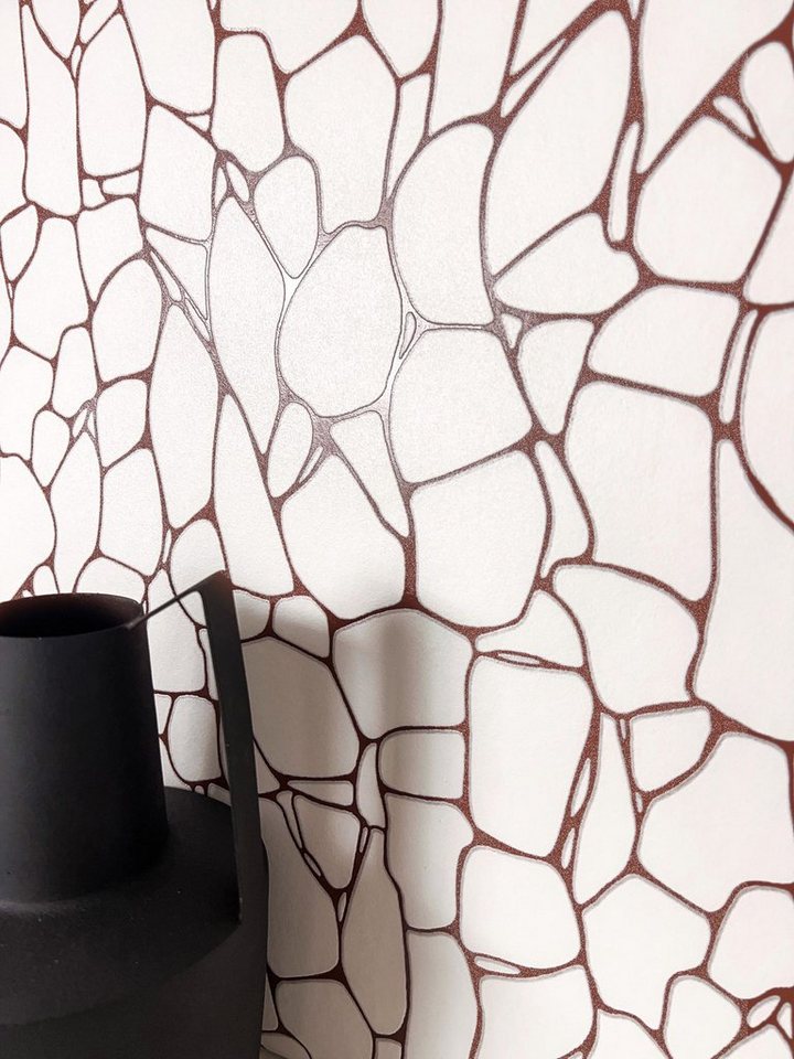 Newroom Vliestapete, Weiß Tapete Modern Stein - Steintapete Steinoptik Rot 3D Optik Industrial Fliesen Mosaik für Schlafzimmer Wohnzimmer Küche von Newroom