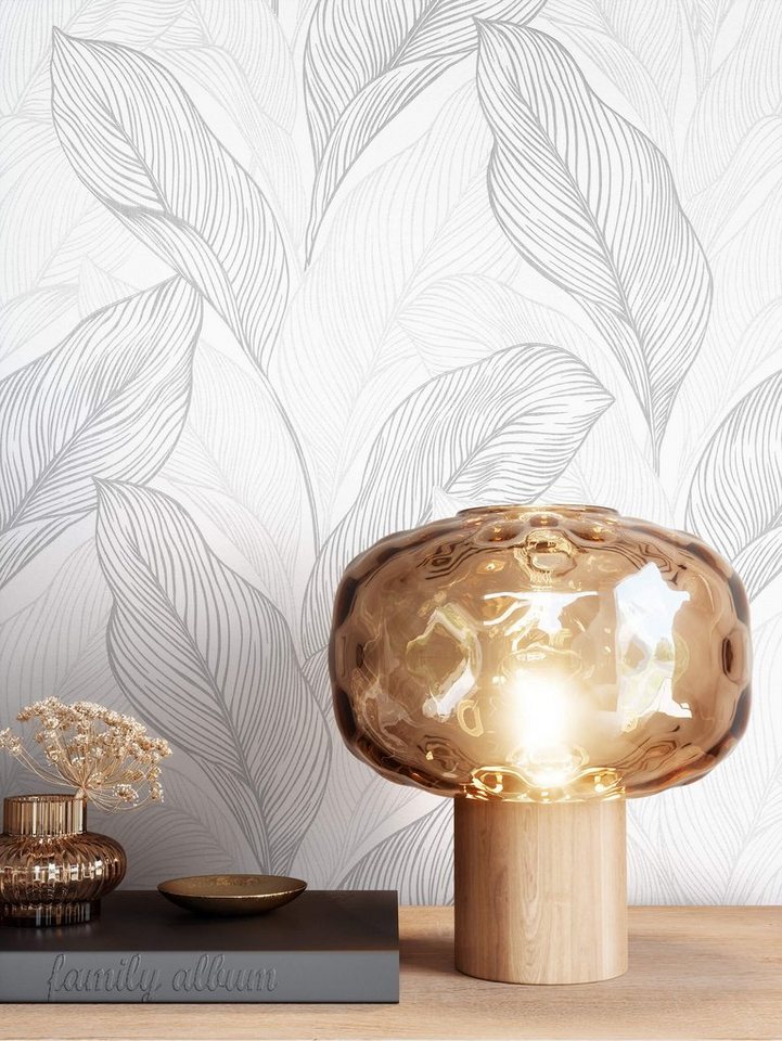 Newroom Vliestapete, Weiß Tapete Tropisch Dschungel - Dschungeltapete Silber Floral Modern Palme Blätter für Wohnzimmer Schlafzimmer Küche von Newroom