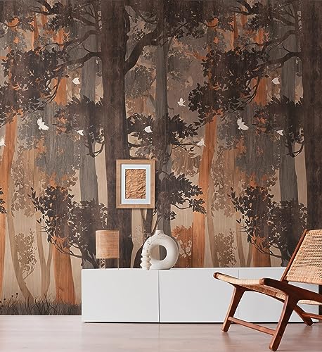 NEWROOM Vliestapete [ 2,8 x 1,59m ] großzügiges Motiv - kein wiederkehrendes Muster - nahtlos große Flächen möglich - Fototapete Wald Bäume Vögel Made in Germany von Newroom
