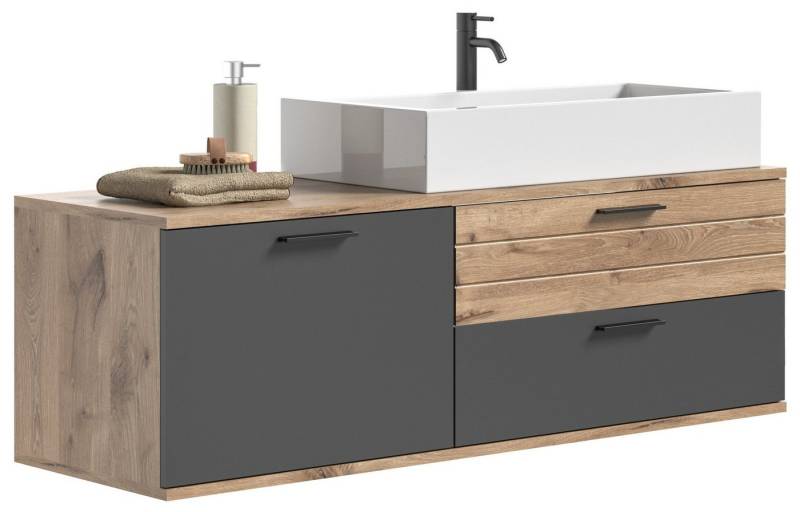 Newroom Waschbeckenunterschrank Doyle Waschbeckenunterschrank Eiche Basalt Grau Industrial Badschrank Standschrank Bad von Newroom