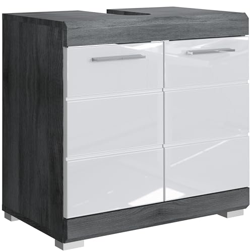Newroom Waschbeckenunterschrank Avola Anthrazit Weiß Hochglanz Badschrank Modern - 60x56x34 cm (BxHxT) - Standschrank Badezimmermöbel - [Void.one] Bad Badezimmer von Newroom