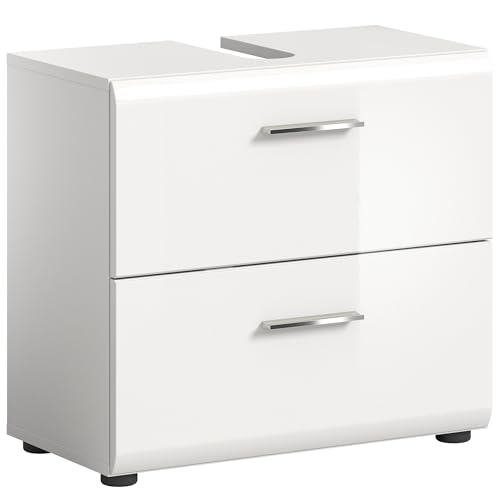 Newroom Waschbeckenunterschrank Weiß Hochglanz Waschtischunterschrank Modern Zeitlos - 60x54x32 cm (BxHxT) - Badunterschrank Badezimmermöbel - [Gudina.Three] Bad Badezimmer WC von Newroom